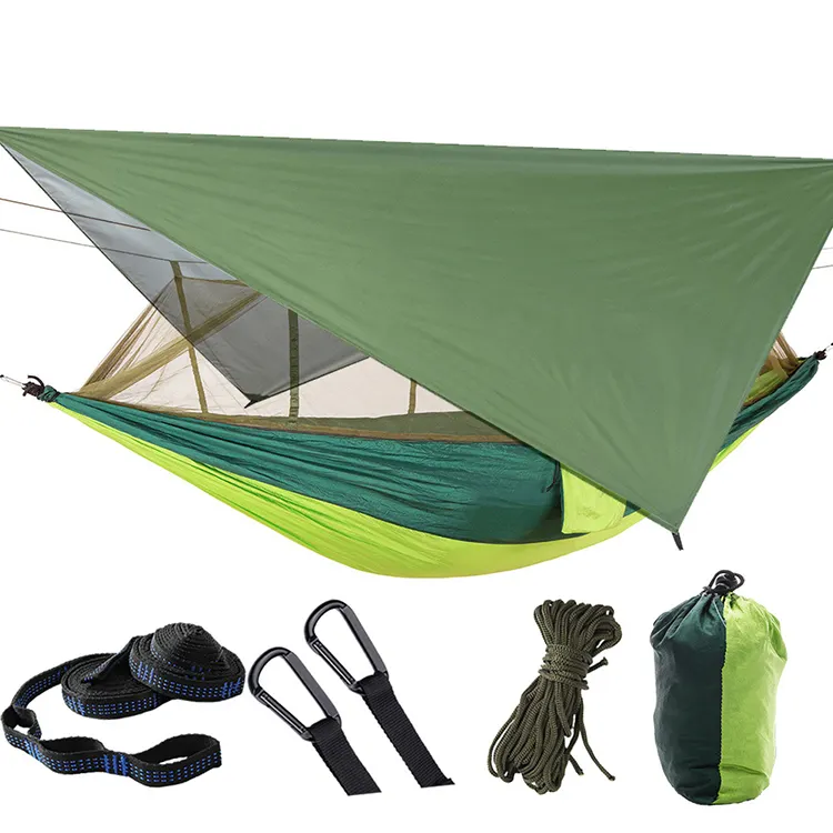 2024 Hete Verkoop Heavy Duty Draagbare Parachute Hangmatten Buiten Strand Camping Hangmat Met Klamboe En Regenvlieg