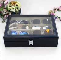 Estuche para gafas de cuero PU transparente de 8 rejillas Joyero tragaluz con cerradura para almacenamiento y exhibición