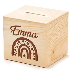 Hucha Cuadrada de Madera, Color Natural, Diseño de Fútbol Grabado, Nombre Personalizado Oliver, Caja de Ahorros para Niños de 5 a 7 Años - Product Image 4