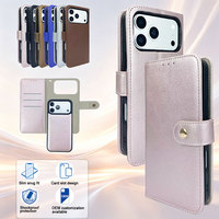 Étui portefeuille magnétique en cuir détachable avec porte-cartes et dragonne, coque antichoc compatible pour iPhone 17/18 Pro Max