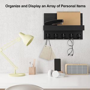 Wooden Key Rack Wall Mounted <b>Shelf</b> Solid Wood Rectangle Entryway Storage Organizer With <b>Hooks</b> For Keys And Decor - Product Image 5