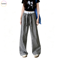 Pantalon large à carreaux vichy pour femme, taille haute, coupe ample, poches latérales, doux, respirant, pour le quotidien, la maison et le streetwear