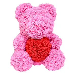 Popular Design 25cm 40cm 60cm Rose Teddy Bear With Gift Box,Valentines Gifts Artificial Flower Foam Teddy Rose Bear