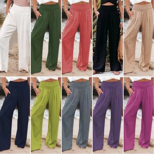 Pantaloni in Cotone e <span class=keywords><strong>Lino</strong></span> per <span class=keywords><strong>Donna</strong></span>, Larghi e Casual, Tinta Unita, Taglie Forti, Pantaloni Estivi da <span class=keywords><strong>Donna</strong></span> - Product Image 2