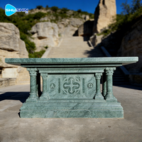 Table d'autel d'église en marbre beige sculptée à la main, style moderne, pour temple et jardin, sur mesure