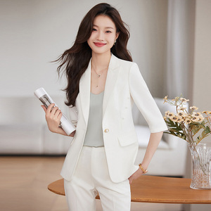 Pink Women's Suit Set Three Quarter Sleeve Polyester Anti-Wrinkle Elegant Spring Wear - Product Image 3