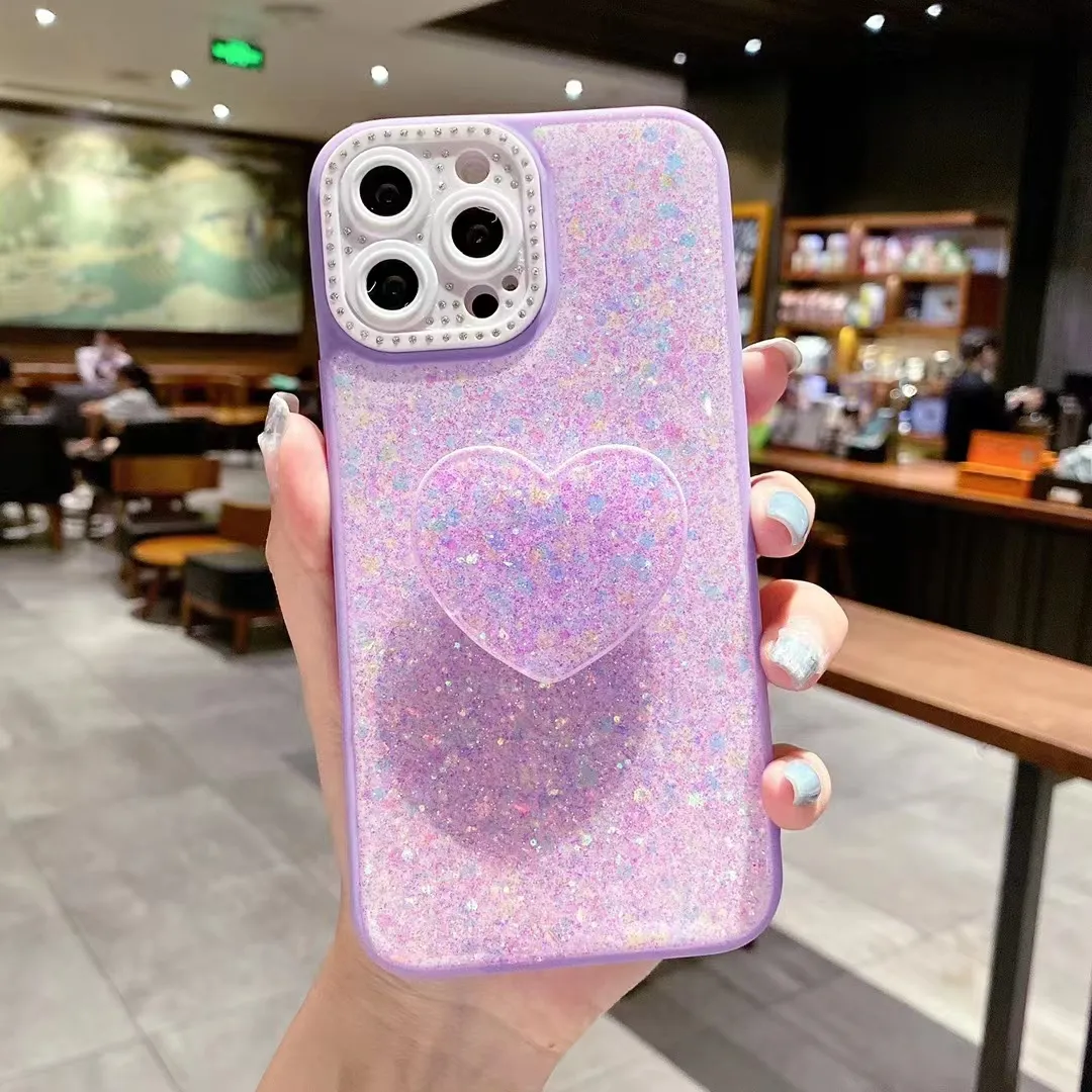 mobile accessories love heart shinny glitter cell phone cover for iphone 14 13 pro max 12 11 Tpu bling cases