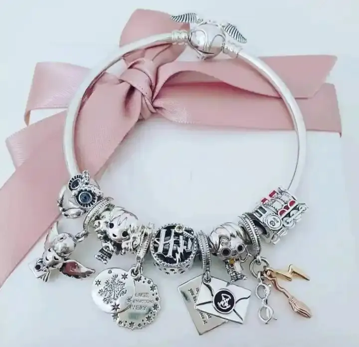 Pulsera de Pandorae de Plata de Ley 925 original, pulsera de cuentas de Harry Potter con logotipo S925 ALE, regalo para mujer