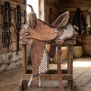 Barkat Overseas 2025 - Silla de Montar Western de Cuero Genuino con Diseño Floral y Cristales, Portátil, con Colores y Tamaños Personalizables - Product Image 2
