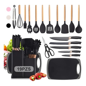 Ustensiles de cuisine en silicone, spatules, couteaux, ensemble de 19 pièces avec bloc à couteaux et planche à découper - Product Image 6