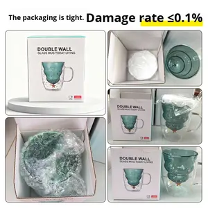 도매 이중층 크리스마스 커피 컵 창의적인 뚜껑 고온 저항성 별 소원 선물 작은 곰 유리컵 - Product Image 5