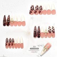 24 faux ongles à presser, forme stiletto, imprimé léopard, French manucure, motif croix dorée, avec lime à ongles, vente en gros, dropshipping