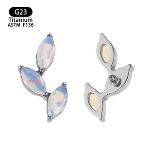 Titanium <b>Opal</b> Inlay <b>Earrings</b> F136 4.6mm Plant Shape <b>Studs</b> For Ear Bone Piercing Jewelry Daily Wear - Product Image 5