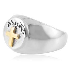 yunnique Men's <b>Titanium</b> Steel Cross <b>Ring</b> Two Tone Design Geometric Pattern Gift Jewelry - Product Image 4