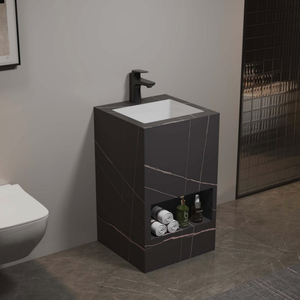Offre Spéciale : <span class=keywords><strong>Meuble</strong></span> de Salle de Bain Moderne pour Hôtel, <span class=keywords><strong>Colonne</strong></span> Unique Autoportante avec Lavabo Intégré et Plateau en Pierre, Prix Abordable - Product Image 4