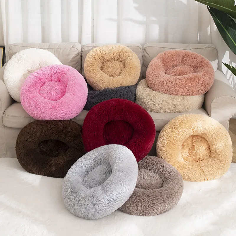 Modern Soft Plush Fuzzy Round Pet Bed for Cats or Dogs