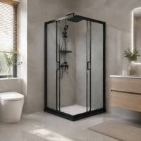 Cabine de douche carrée gain de place, verre 8 mm, cadre noir mat, étanche, installation facile