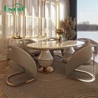 Ensemble de table et de chaises de salle à manger ovales en métal de luxe italien pour 6 personnes, ensemble de meubles haut de gamme pour villa, service tout-en-un