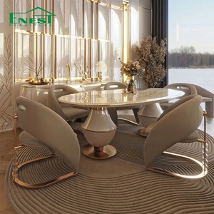 Set di <span class=keywords><strong>Tavolo</strong></span> <span class=keywords><strong>da</strong></span> Pranzo Ovale in Metallo di Lusso Italiano e Sedie per <span class=keywords><strong>6</strong></span> Persone, Set di Mobili di Alta Gamma per Villa, Servizio Completo - Product Image 3