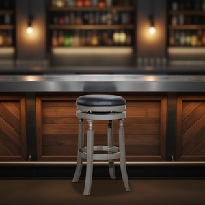 Taburete de bar gris desgastado de 30 pulgadas con asiento de cuero negro giratorio, diseño rústico, muebles de bar - Product Image 2