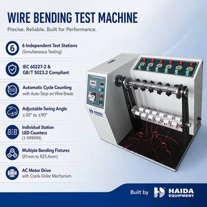 เครื่องทดสอบการดัดสายไฟ 6 สถานี IEC 60227-2 ปรับมุมและความเร็วได้ สำหรับทดสอบความทนทานต่อการโค้งงอของสายไฟและปลั๊กไฟ - Product Image 5