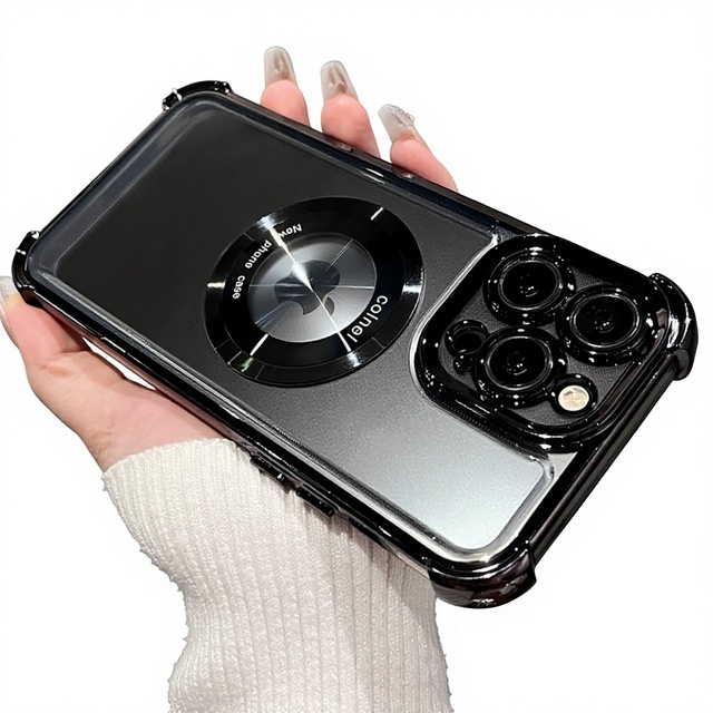 For for 16/15 Pro Max/11 Magnetic Transparent Electroplated Red Four-Corner Drop-Proof Protective Case