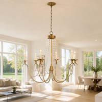 Lustre Cano Lighting en cristal doré, bras en métal courbés avec lumières de bougies, éclairage de plafond pour la maison à lueur chaude