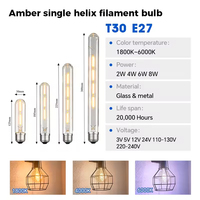Ampoule LED décorative vintage T30 300 Edison à filament droit rétro, CRI élevé 80, blanc chaud 3500K, 4W, culot E27/E26/B22