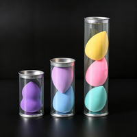 Tube d'emballage cylindrique en PVC transparent imprimé pour houppette, boîte de rangement beauté en forme de gourde/goutte d'eau avec bouchon à clapet, couleur personnalisée CMYK/UV