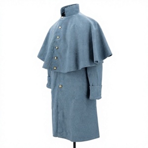 Light Blue <b>Woolen</b> Men's Overcoat Double Breasted Stand Collar Long Coat Historical Uniform Outerwear - Product Image 2