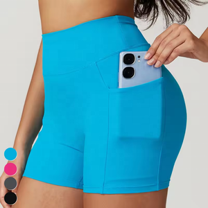 Logo personnalisé taille haute Scrunch fesses Yoga Legging court femmes course à pied Gym Sport porter poches Shorts dames Fitness Yoga Shorts - Product Image 2