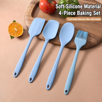 Ensemble de pâtisserie en silicone rose 4 pièces, résistant à la chaleur, spatule antiadhésive, pinceau à huile, grattoir à gâteau, outils de cuisson