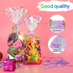 Sacs à friandises en <span class=keywords><strong>cellophane</strong></span> avec attaches en plastique transparent arc-en-ciel holographique avec impression personnalisée pour anniversaire Halloween Noël Pâques - Product Image 4