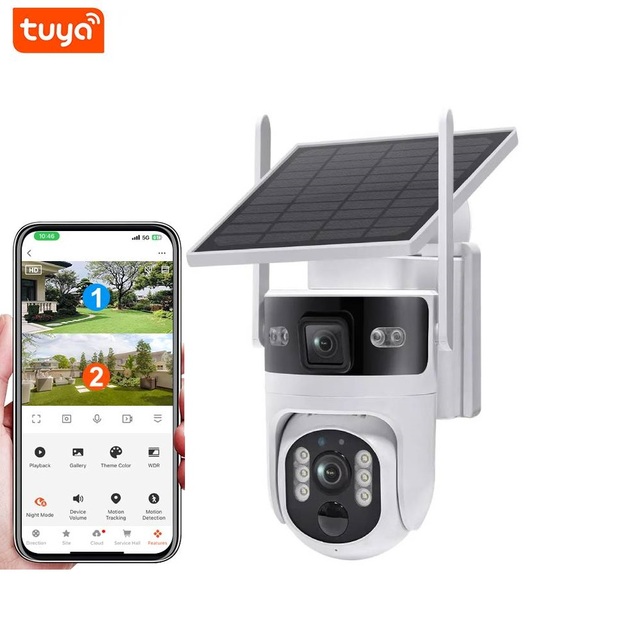 Tuya APP Security Camera with Dual Lens Solar Panel 18650 Battery Powered AI Human Detection 4G Wireless Wifi Security Camera