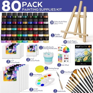 80 pièces Premium adulte Art Set toile acrylique fournitures professionnel brosse <span class=keywords><strong>chevalet</strong></span> tout-en-un cadeau bricolage <span class=keywords><strong>Kit</strong></span> de dessin - Product Image 2