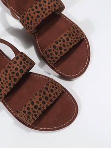 Women Leopard Print Flat <b>Sandals</b> Two Wide Straps <b>Elastic</b> Ankle Strap Open Toe Summer Casual Daily Beach Footwear - Product Image 2