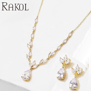 RAKOL SP3426 lujo elegante boda novia Cubic Zirconia chapado en oro colgante collar pendientes conjunto de joyería - Product Image 3