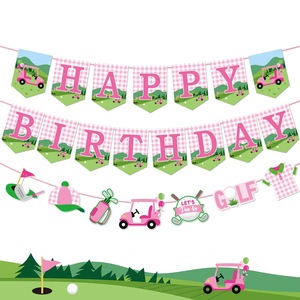 Pancarta de decoración de cumpleaños deportiva con temática de golf Rosa Pancarta de fiesta desechable y arreglo floral - Product Image 2