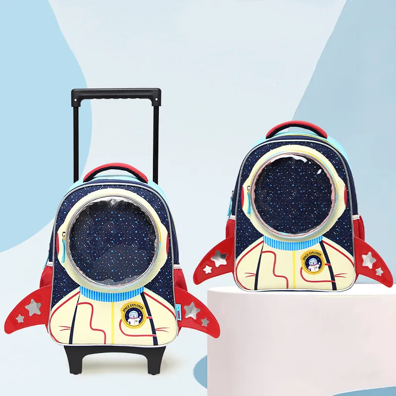 2023 new luxury design unique galaxy children's backpack portable luggage kids school trolley bags with wheels