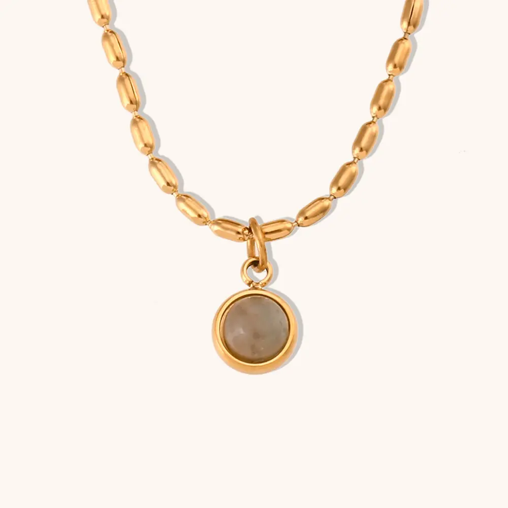 Collier chaîne perlée avec mini pendentif en pierre naturelle en acier inoxydable plaqué or accessoire de clavicule de luxe léger unique