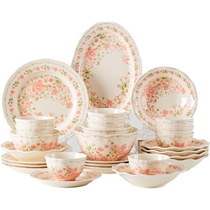 Juego de Vajilla de Cerámica Floral Vintage al por Mayor, Platos de Porcelana Crema con Flores Rosas, Personalizables para Minoristas - Product Image 6
