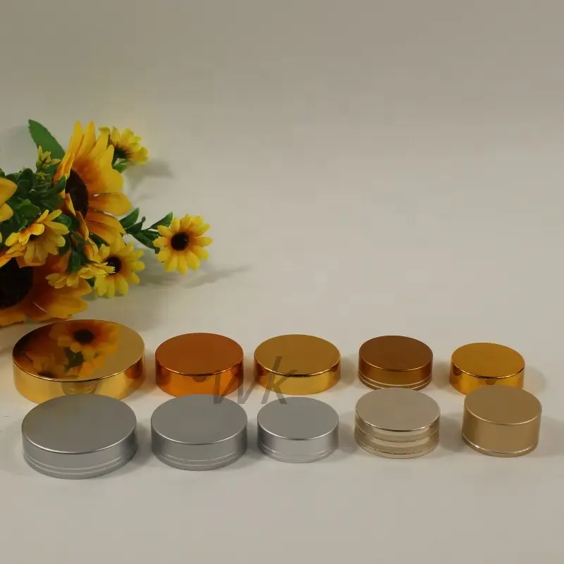 38mm 45mm 47mm 53mm 68mm 70mm 89mm plastic Anodized metal UV coated caps golden silver matte lids for pill bottles