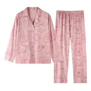 Kadın high-end uzun kollu set penye pamuk pijama bayan pijama