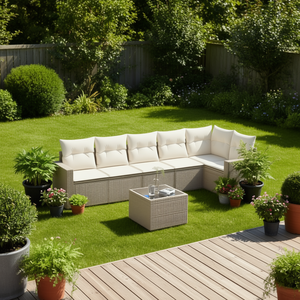 Ensemble de canapés de jardin en rotin beige 6 places, mobilier d'extérieur contemporain, structure en osier résistant aux intempéries - Product Image 2