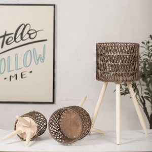 Rattan Woven Flower <b>Pot</b> <b>Stand</b> Wooden Tripod Indoor Plant Holder Nordic Style Circular Design Home Decor - Product Image 3