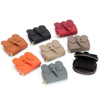 Dompet pendek wanita kulit sapi asli, dompet pendek kulit sapi asli dengan ritsleting tempat kartu bentuk gajah lucu dan dompet kartu kredit