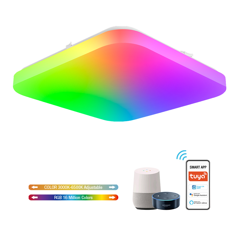 24W RGBCW Square Surface Mount WIFI Smart LED Ceiling Light Compatible with Voice Control Tuya Google Assistant Amazon Alexa