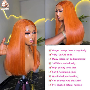 #350 Colored <strong>Ginger</strong> Orange Double Drawn Bone Straight 13x4 Lace Front <strong>Wig</strong> Pre Plucked HD Frontal Raw Vietnamese Human Hair <strong>Wigs</strong> - Product Image 4