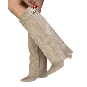 <span class=keywords><strong>Bottes</strong></span> mi-<span class=keywords><strong>mollet</strong></span> pour femmes à bout pointu, coupe droite, à boucle métallique, grande taille, talon épais, longueur pantalon - Product Image 5