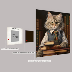2025, venta al por mayor, arte de pared de salón, estampado de estaño a la moda, bibliotecario, gatos, trabajo, póster de Metal, placa elegante con sistema de imán colgante - Product Image 2